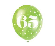 Unique Party 56100 - Ballons de Baudruche Nacré - 30 cm - Numéro 65 Anniversaire - Assortiment de 5