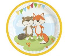 amscan 9903053 Fuchs et Assiettes en Flanelle Multicolore 23 cm