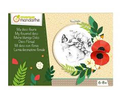 Avenue Mandarine CO169C - Une boite créative Ma déco Fleurie comprenant un cadre rond diamètre 13 cm, un tableau imprimé, du fil, 2 planches de motifs imprimés et un tube de colle (notice incluse)