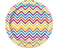 Unique Party 48514 - Assiettes en Carton de 18 cm au motif Chevron Arc-en-Ciel, Paquet de 8