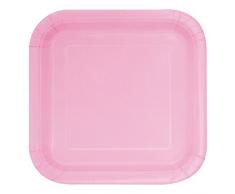 Unique Party - 30880 - Paquet de 16 Assiettes Carrées en Carton - 18 cm - Rose Pastel
