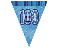 Unique Party - 92090 - Guirlande Fanions de 100e Anniversaire - 2,7 m - Bleu Glitz