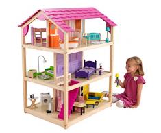 KidKraft 65078 Maison de poupées en bois So Chic incluant accessoires et mobilier, 3 étages de jeu pour poupées 30 cm