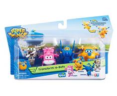 Auldey- Super Wings Pack de 4 Figurines transformables Transform-a-bot 5 cm - JEROME/DONNIE/DIZZY/BELLO -YW710620