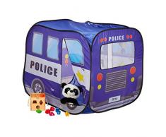 Relaxdays jeu enfants Voiture Police, tente filles garçons pliable pop up, HxlxP: 82,5 x 65,5 x 90,5 cm, 10028903, bleu foncé