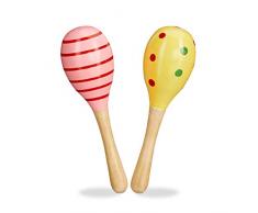 Relaxdays Maracas en Bois, Lot de 2, Percussions, Jeu, Jouet, Instrument Enfants, Hochet bébé, Eveil Musical, Rose/Jaune, 10024354, Multicolore, 2 unités