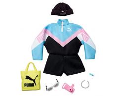 Barbie Fashionistas Kit vêtements Puma, une tenue pour poupée composée dune combinaison de sport et 6 accessoires, jouet pour enfant, GJG31