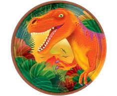 amscan Lot de 8 Petites Assiettes pour Anniversaire en métal, Motif Dinosaures