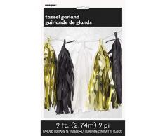 Unique Party 2,7 m Papier de Soie Noir, Blanc, Or et Tassel Guirlande