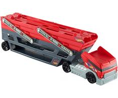 Hot Wheels Méga Transporteur rouge et noir, camion pour transporter jusquà 50 petites voitures, Jouet pour enfant, CKC09