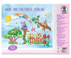 Ursus 21250099F Sticker Mural et fenêtre Printemps, 5 Feuilles de Perforation, Impression des Deux côtés env. 24,8 x 33 cm avec pastilles adhésives et Instructions de Bricolage Multicolore