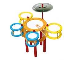 small foot 4537 batterie en bois, en couleurs vives avec 5 tambours, cymbales et 2 baguettes, à partir de 3 ans