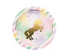 Creative Convertting 8C329409 Assiette métallique Motif licorne Multicolore 23 cm
