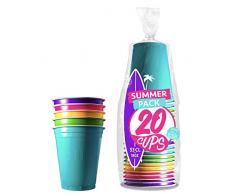 Pack de x20 Original Summer Cups Officiels | Gobelets Américains 53cl Multicolores | Beer Pong Qualité Premium | Gobelets Plastique Réutilisables | Lavables Main ou Lave-Vaisselle | OriginalCup®