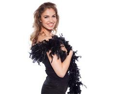 Folat Boa en Plumes Noir avec guirlandes argentées 180 cm, 62084