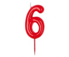 Dekora-345177 Bougie dAnniversaire Traditionnelle Numéro 6 345177, Rouge