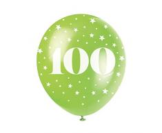 Unique Party 56104 - Ballons de Baudruche Nacré - 30 cm - Numéro 100 Anniversaire - Assortiment de 5