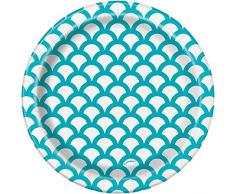 Unique Party - 37204 - Paquet de 8 Assiettes en Carton - Motif Pétoncles - 18 cm - Turquoise