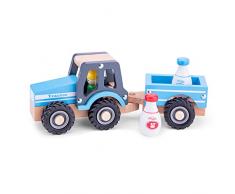 New Classic Toys Tracteur avec Remorque Lait de Bidon Jouet en Bois pour Enfant