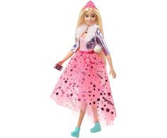 Barbie Princesse Adventure poupée blonde avec jupe rose en tulle, figurine chiot et accessoires inclus, jouet pour enfant, GML76