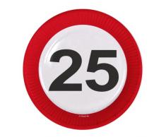 Creative Traffic Sign Fête danniversaire Assiettes 23 cm (Lot de 8) – 25e Anniversaire