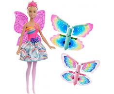 Barbie Dreamtopia poupée fée papillon blonde volante avec deux paires dailes clipsables, tenue multicolore, jouet pour enfant, FRB08