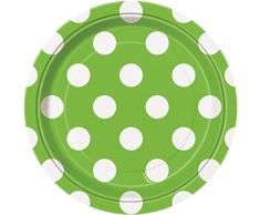 Unique Party - 37464 - Paquet de 8 Assiettes - Carton à Pois - 18 cm - Vert Citron