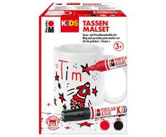 Marabu 0125000000102 Kids Porcelain & Verre Painter Set de Peinture Tim pour garçon avec Une Tasse Blanche et 2 Crayons en Porcelaine Rouge/Noir
