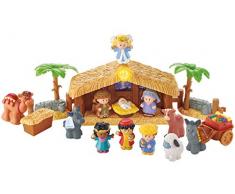Fisher-Price - J2404 - Little People Coffret Crèche de Noël avec 12 figurines et 5 accessoires, Sons et Lumières, Jouet pour Bébé et Enfant dès 12 mois