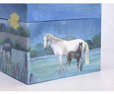TROUSSELIER - Cheval de Camargue - Boîte à Bijoux Musicale - Idéal Cadeau Jeune Fille - Phosphorescent - Brille dans la nuit - Musique Lullaby de Schubert - Colori Bleu