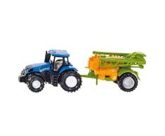 SIKU 1668 - Tracteur Avec Pulvérisateur Agricole, Métal/Plastique, Bleu/Orange, Portoir De Pulvérisation Mobile