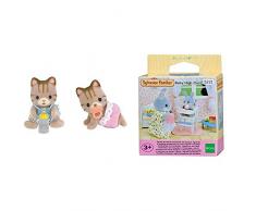 Sylvanian-Les Jumeaux Chat tigré Families Mini-poupées et Figurines, 5188, Multicolore & Baby High Chair Families Chaise Haute pour Bébé, 5221, Pas de Variations