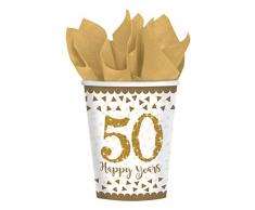 Amscan International 9902214 266 ML étincelant Doré Anniversaire Papier Tasses