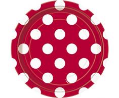 Unique Party - 37494 - Paquet de 8 Assiettes - Carton à Pois - 18 cm - Rouge