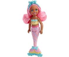 Barbie Dreamtopia mini-poupée Chelsea sirène Bonbons aux cheveux roses, fournie avec mini-peigne, jouet pour enfant, FKN04