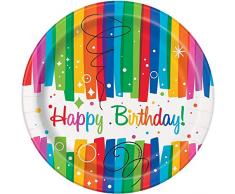 Unique Party - 49564 - Paquet de 8 Assiettes en Carton - Anniversaire Nœuds Arc-en-Ciel - 18 cm