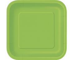 Unique Party - 31421 - Paquet de 16 Assiettes Carrées en Carton - 18 cm - Vert Citron