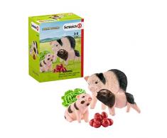 Schleich- Figurine Cochon Nain Femelle et cochonnets Farm World, 42422, Multicolore