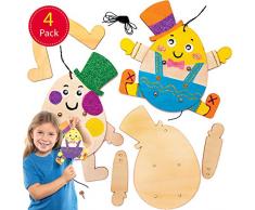 Baker Ross Kits de marionnettes œufs Bois (Paquet de 4) -Loisirs créatifs de Pâques, AT446