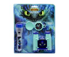 Joy Toy 76064 Dragons – Advent URE Set 3 pièces. : Jumelles, Boussole et Lampe de Poche avec 2 Piles AAA Non incluses sur Carte Blister 21 x 28 cm, Bleu foncé