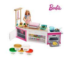 Barbie Métiers Coffret poupée cheffe avec kit cuisine Comprenant Four, Accessoires pour Repas et cinq Pots de pâte à Modeler, Jouet pour Enfant, FRH73