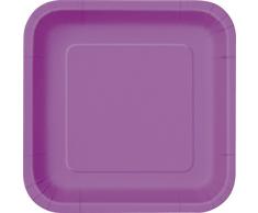 Unique Party - 34478 - Paquet de 16 Assiettes Carrées en Carton - 18 cm - Violet