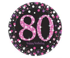 Amscan International 9901754 Rose Celebration 80 Ans Prismatic Assiettes en Papier 23 cm