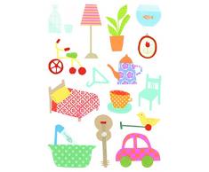 Maildor AE035O - Un sachet de gommettes Baby 6 planches 14,8 x 21 cm, Objets du quotidien (84 stickers)