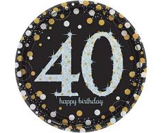 Amscan 551545 Or Celebration 40e Assiettes en Papier Prismatique, 23cm, Lot de 8