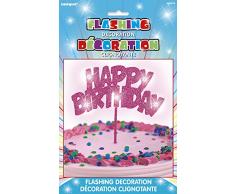 Unique Party - 90879 - Décoration à Gâteau dAnniversaire - Happy Birthday - Rose Clignotante
