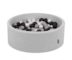 KiddyMoon 90X30cm/200 Balles ∅ 7Cm Piscine À Balles pour Bébé Rond Fabriqué en UE, Gris Clair:Noir/Gris/Perle
