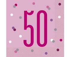 Unique Party- Serviettes de table en papier, 83571, Rose/argenté