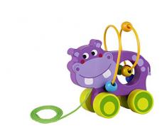 Tooky Toy Jouet à tirer Hippopotame en bois, TKE007, Multicolore