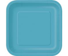 Unique Party - 32110 - Paquet de 16 Assiettes Carrées en Carton - 18 cm - Turquoise